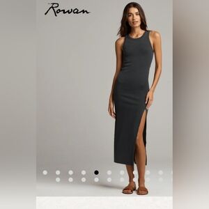 Rowan Dylan Knit Maxi Dress Faded Black Ribbed Side Slit American Made XS